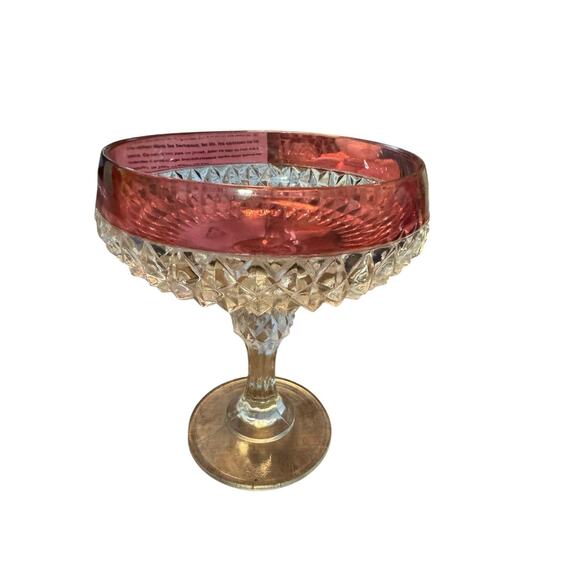 Vintage Indiana Glass Cranberry Ruby Red Rim Diamond Point Candy Dish Compote - Picture 4 of 6